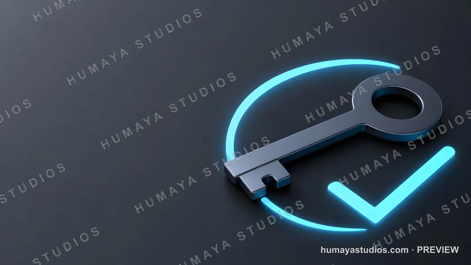 Secure access and password protection key with glowing checkmark