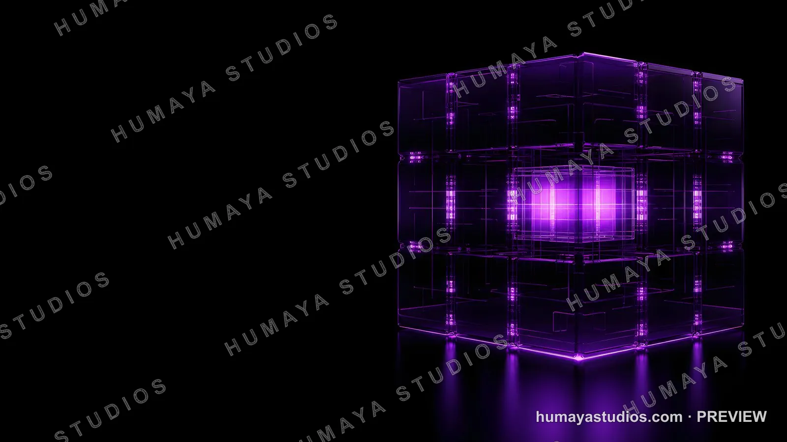 Purple Glowing Futuristic Digital Cube Network Structure