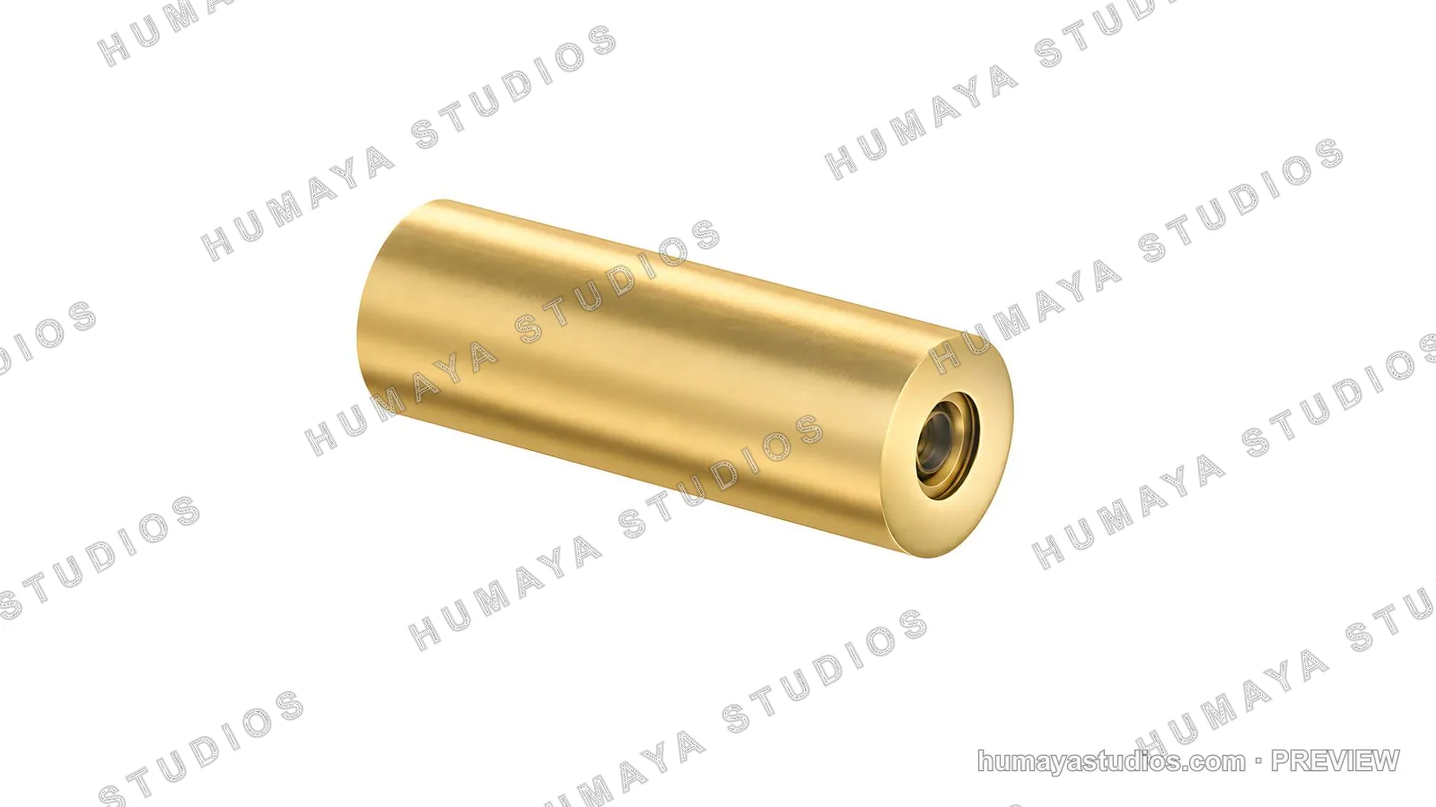 Golden cylinder metal rod with screw hole on white background