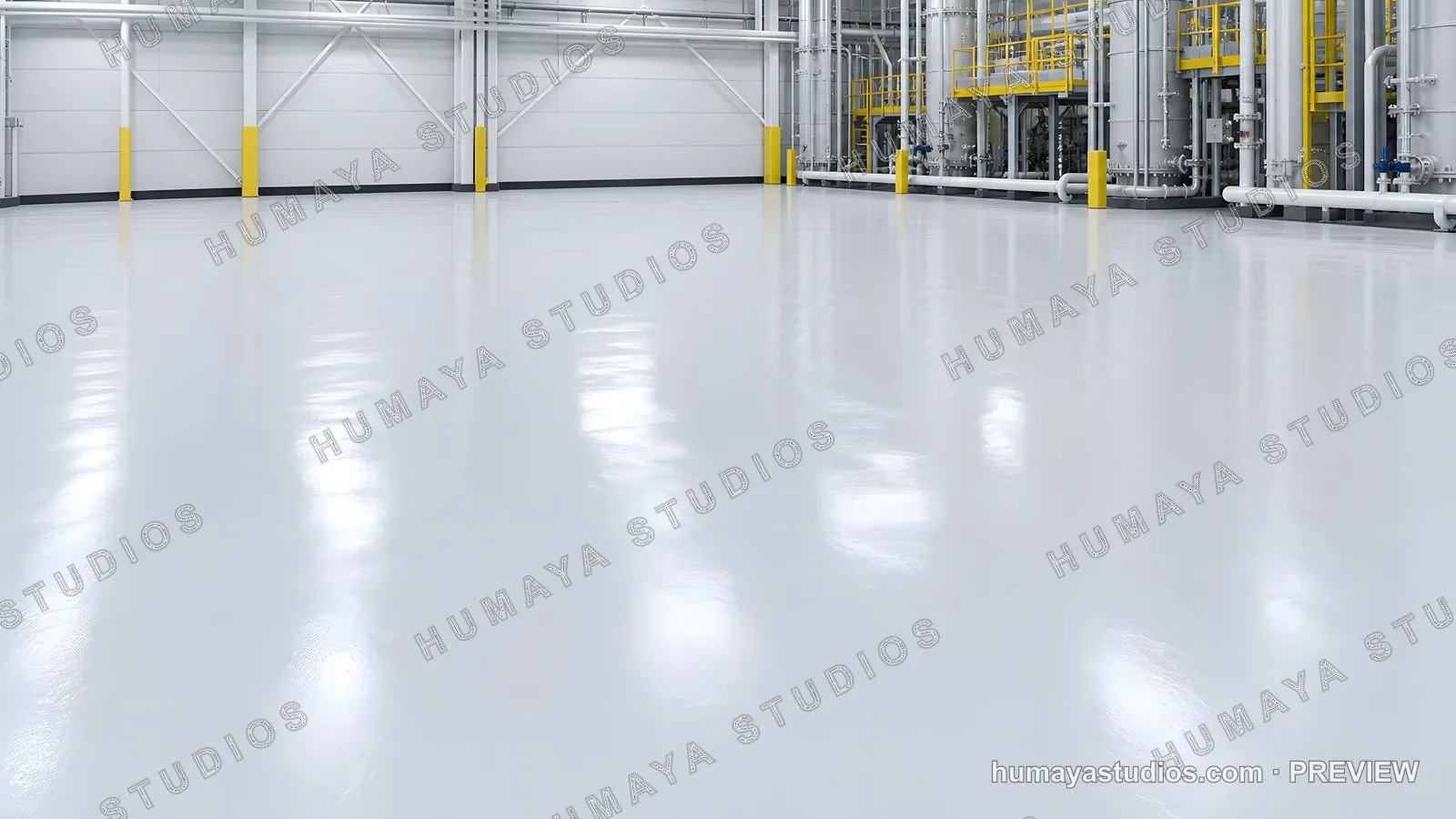 Clean Factory Interior with Epoxy Resin Floor and Machinery