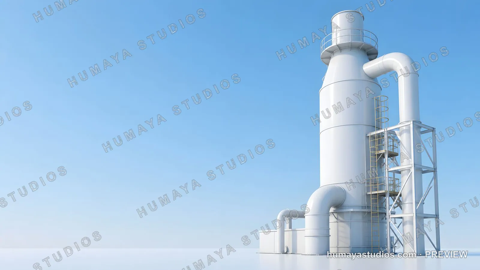 Industrial Plant Chimney with Piping and Metal Structure