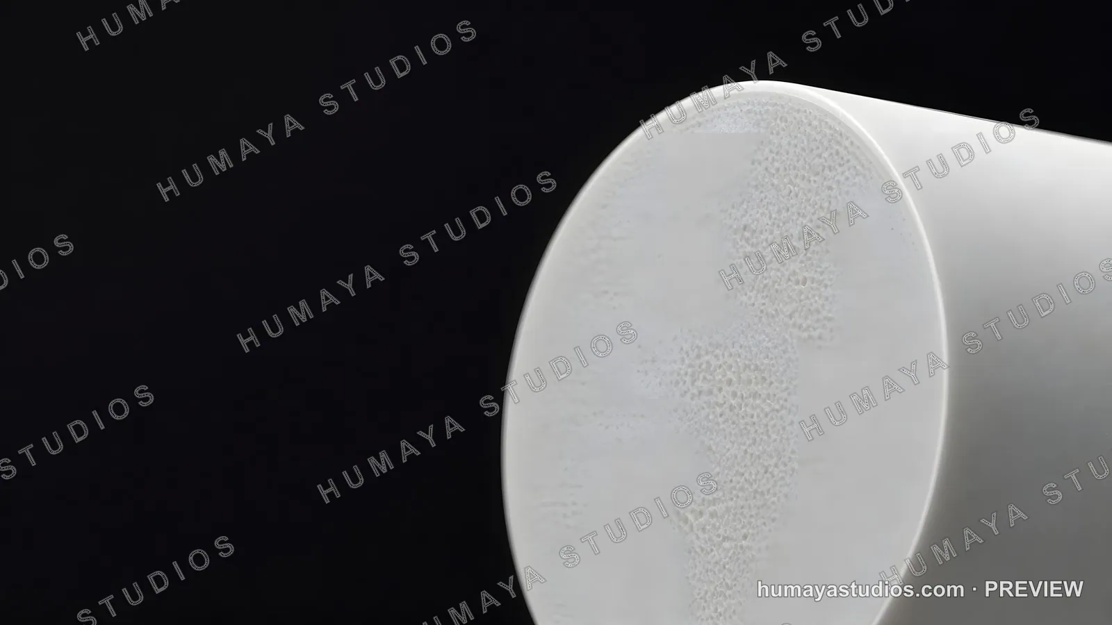 Porous White Ceramic Cylinder Close-up on Black Background