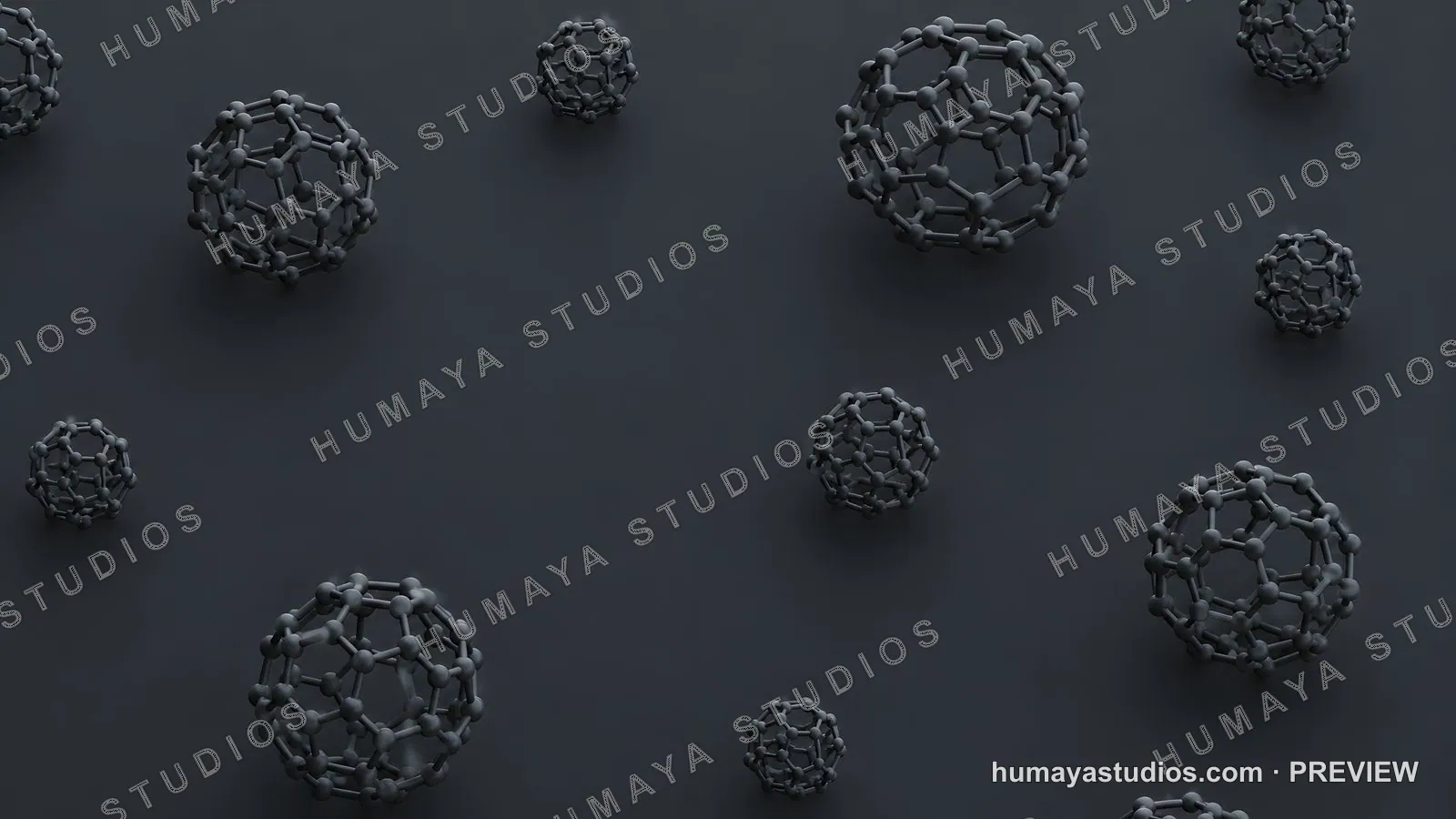 Buckyball Fullerene Carbon Molecules on Dark Background
