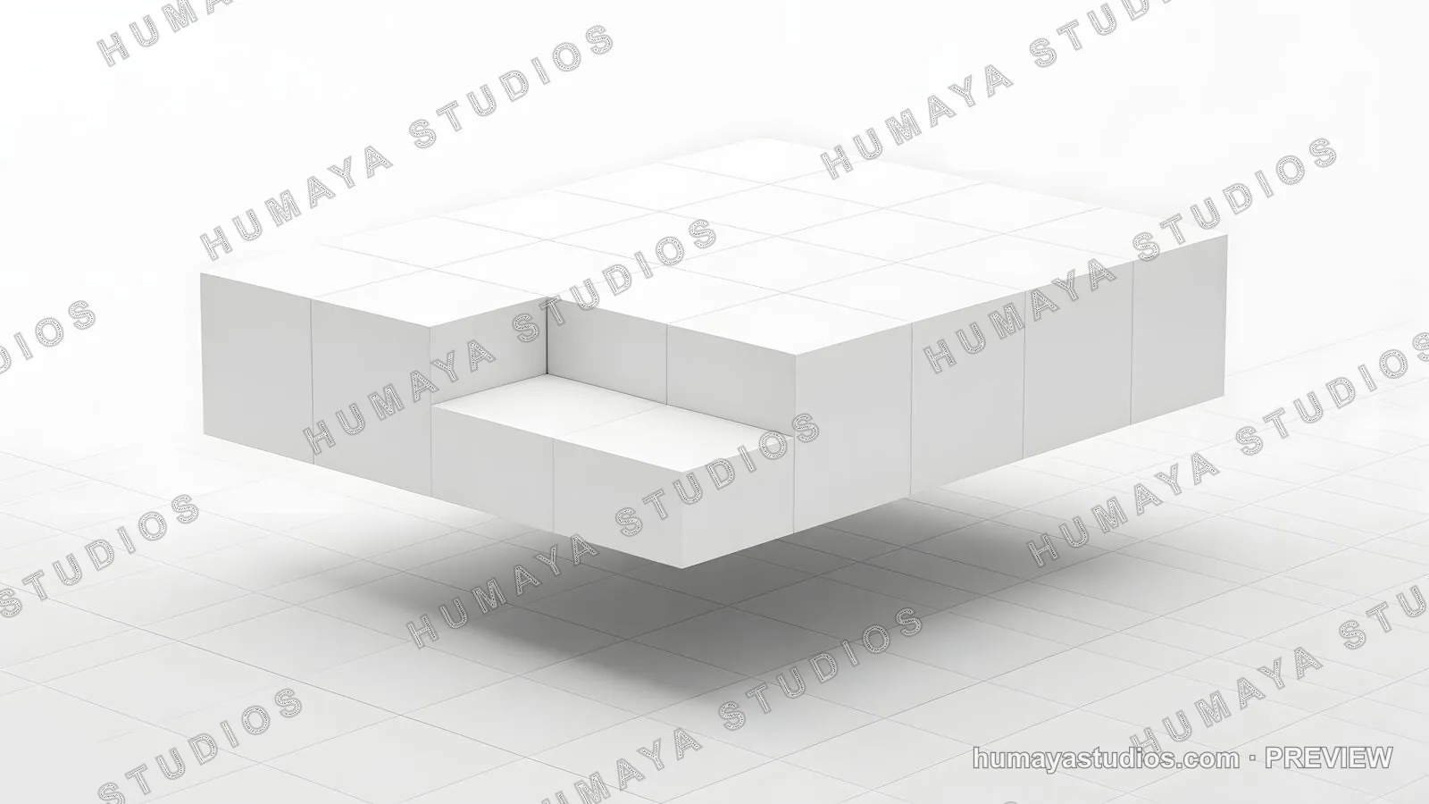 Floating white cubic structure abstract minimal design