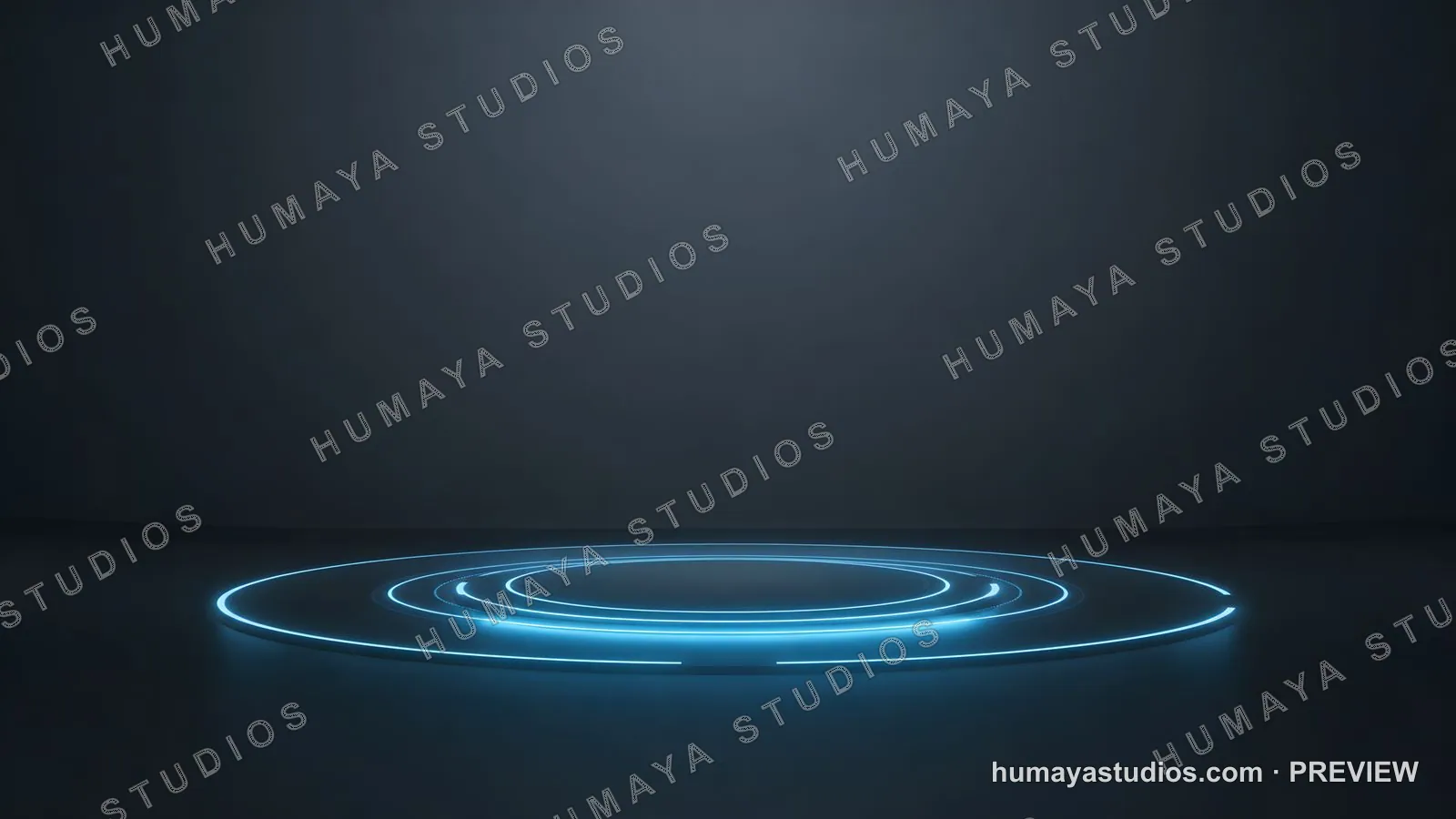Futuristic Glowing Blue Neon Rings Podium on Dark Stage