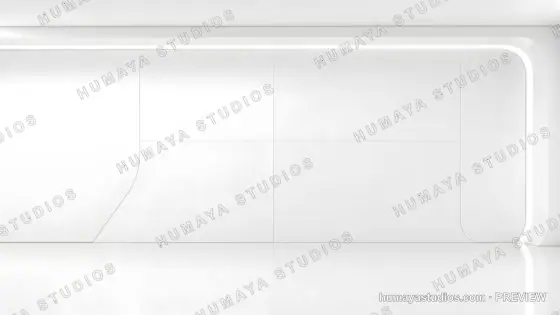 Futuristic white empty room interior with curved glowing light panels