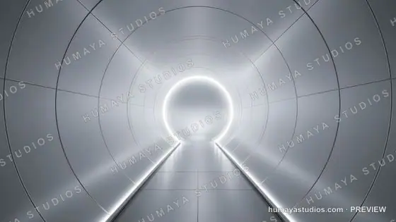 Futuristic Metallic Tunnel Corridor with Glowing Lights