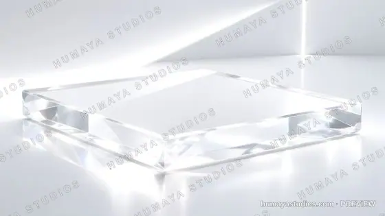 Transparent acrylic podium display on white studio floor background