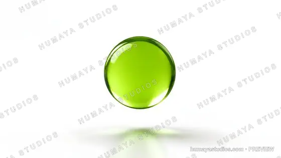 Green glass sphere floating over white background