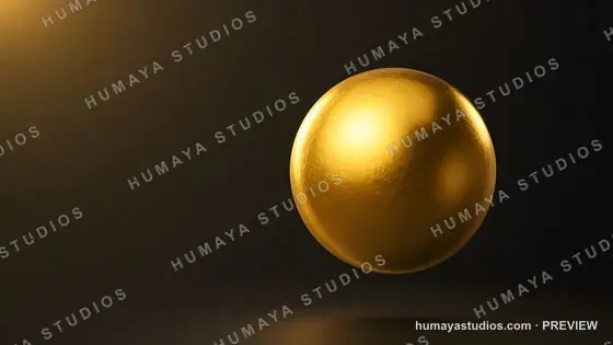 Golden sphere floating on dark background with dramatic light