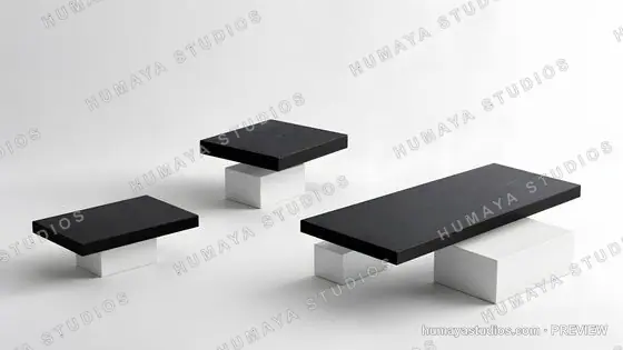 Minimalist Black and White Tables on White Background