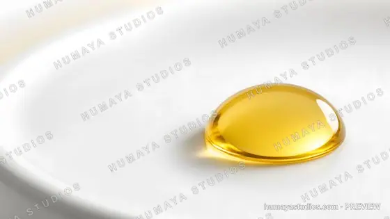 Golden liquid droplet on white ceramic surface