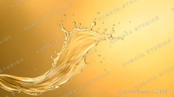 Dynamic splash of golden liquid on warm background
