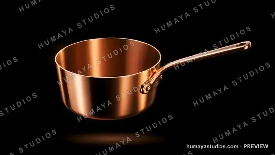 Polished Copper Saucepan on Black Background