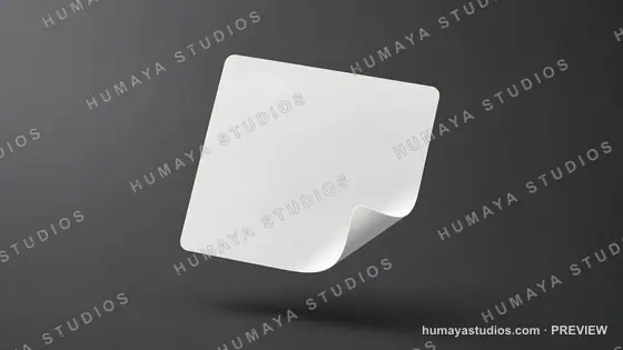 Blank Square White Sticker Mockup with Peeling Corner on Dark