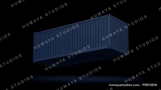 Dark Blue Shipping Container Floating on Black Background