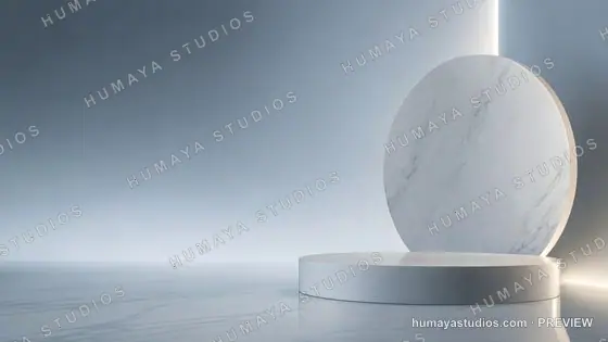 Minimalist marble podium and circular backdrop for product showcase
