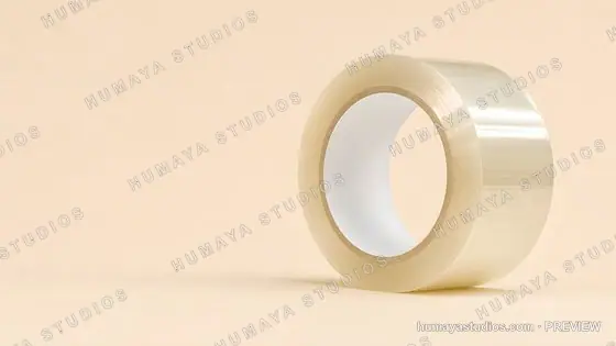 Clear Adhesive Packing Tape Roll on Beige Background