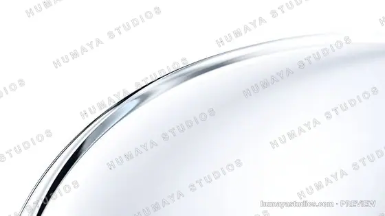 Glossy curved glass surface with metallic reflections