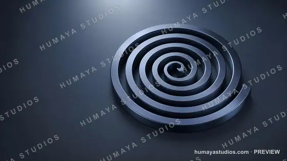 Metal spiral coil abstract shape on dark blue background