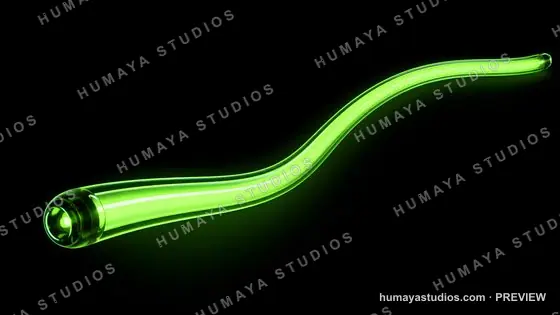 Glowing Green Glass Tube Wave on Black Background