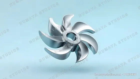 Metallic Propeller Blade Isolated on Light Blue Background