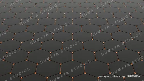 Futuristic Black Hexagon Tiles with Glowing Orange Gaps Background