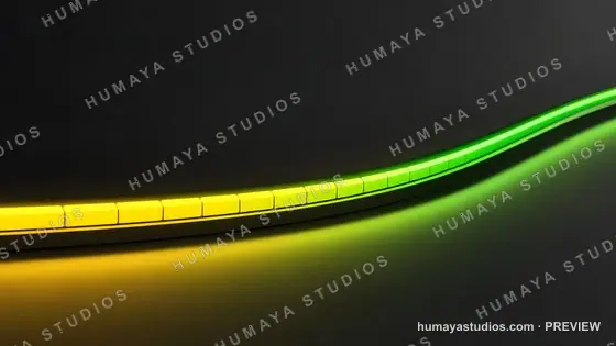 Glowing Yellow and Green Neon Light Strip Curve on Dark Background