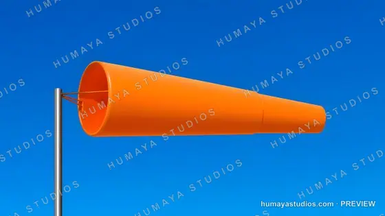 Orange windsaint on metal pole against clear blue sky