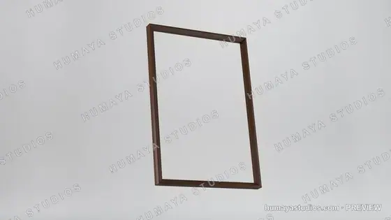 Empty Brown Wooden Picture Frame Floating on White Background
