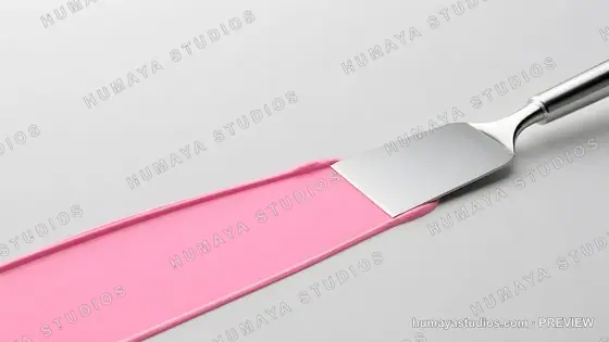 Pink Paint Stroke Applied with Metal Spatula on White