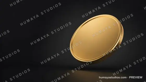 Blank Gold Coin Floating on Dark Background