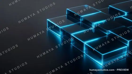 Futuristic Neon Blue Glowing Glass Cubes Abstract Background