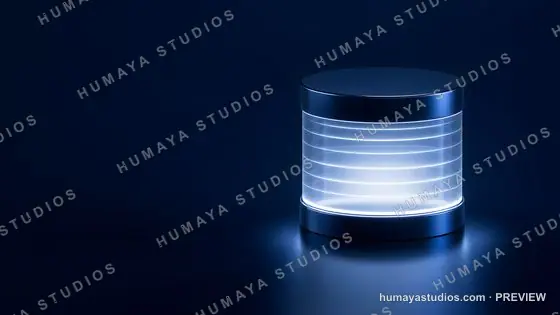 Futuristic Glowing Cylinder Pod on Dark Blue Surface