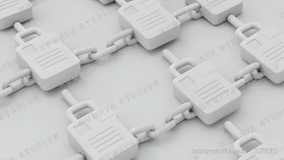 Blockchain Data Security Concept with Interlinked White Padlocks
