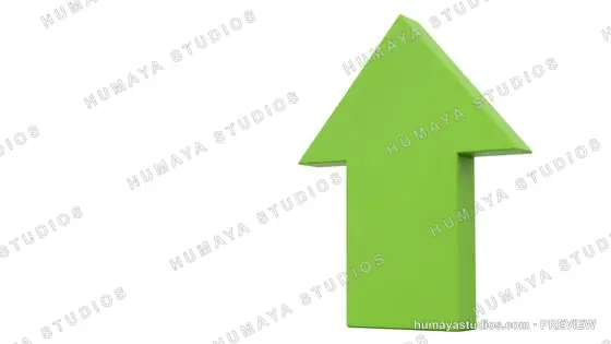 Green 3D directional arrow pointing up on white background