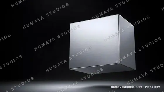 Floating Brushed Steel Cube on Black Background
