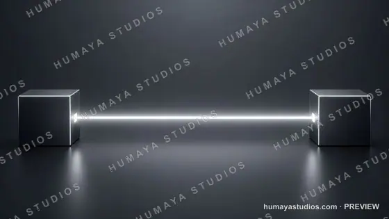 Futuristic Laser Beam Connecting Two Metallic Cubes in 3D Space