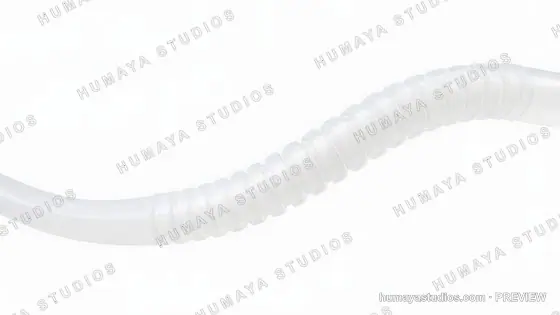 White flexible corrugated plastic hose tubing isolated on white