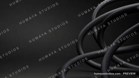 Abstract Black Cords and Wires Tangled in Minimalist Dark Studio
