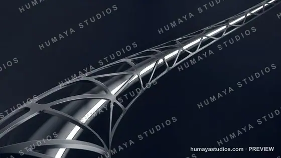 Futuristic Metallic Lattice Tube Tunnel in Deep Space