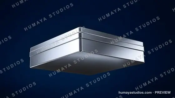 Metallic Box with Lid Floating on Blue Gradient Background