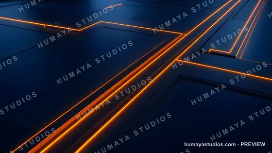 Futuristic Blue Sci-Fi Background with Glowing Orange Neon Lines