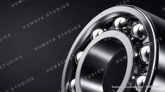 Close-up of industrial steel ball bearing on dark background