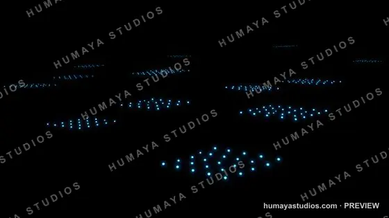Glowing Blue LED Dot Matrix Patterns in Dark Space