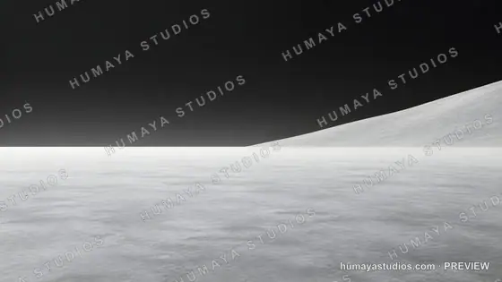 Minimalist white landscape with snowy ground and dark gradient sky