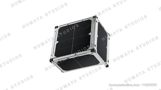 CubeSat miniature satellite in space with solar panels