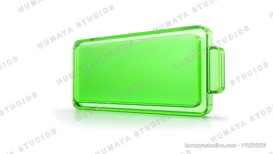 Green glass battery icon representing full power and eco energy