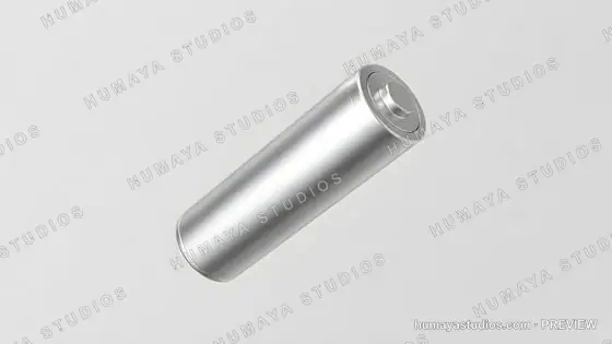 Metallic AA battery floating on white background