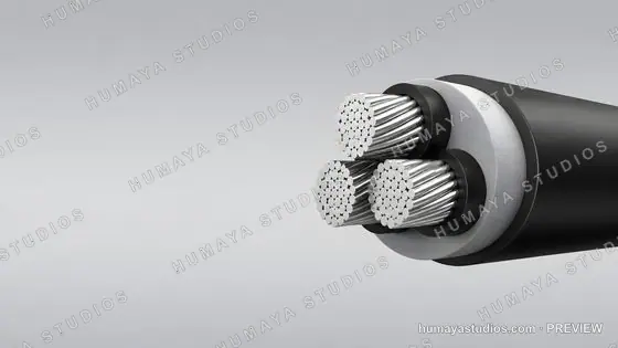 Industrial Electric Cable Cross Section Macro 3D Rendering
